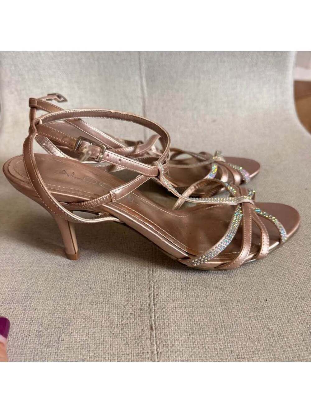Aldo Rose Gold Strappy Rhinestone Sandals